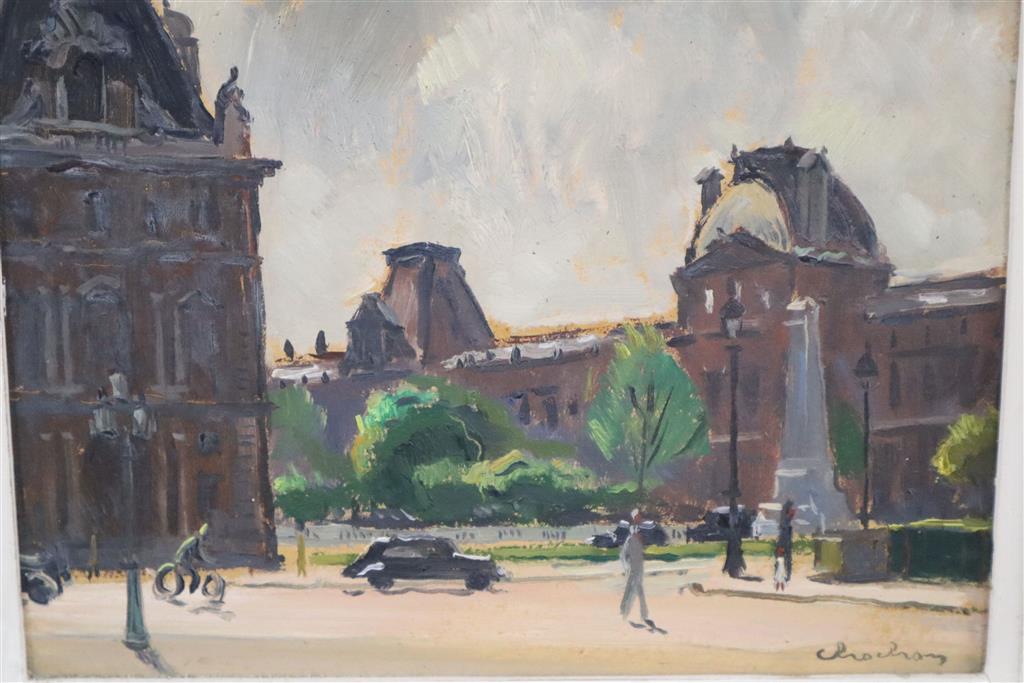 Andre Chochon (1910-2005), pair of oils on wooden panels, Views of Paris, signed, 18 x 23cm